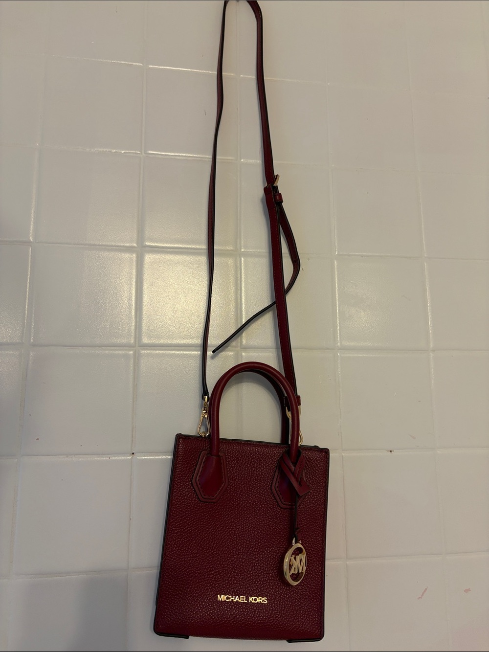 Michael Kors Wine Red Pebbled Leather Crossbody Bag